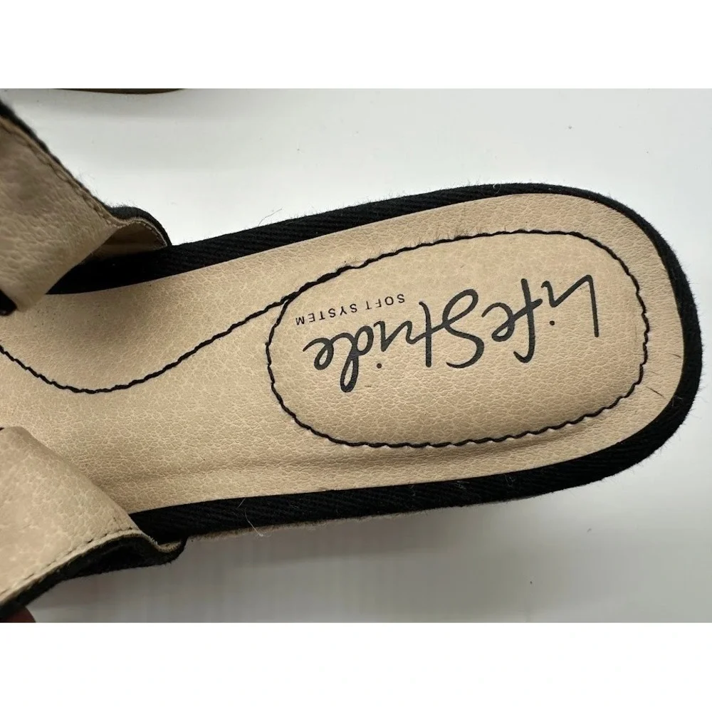 LifeStride‎ Socialite Women Black Fabric Espadrille Wedge Slingback Sandals 7M
